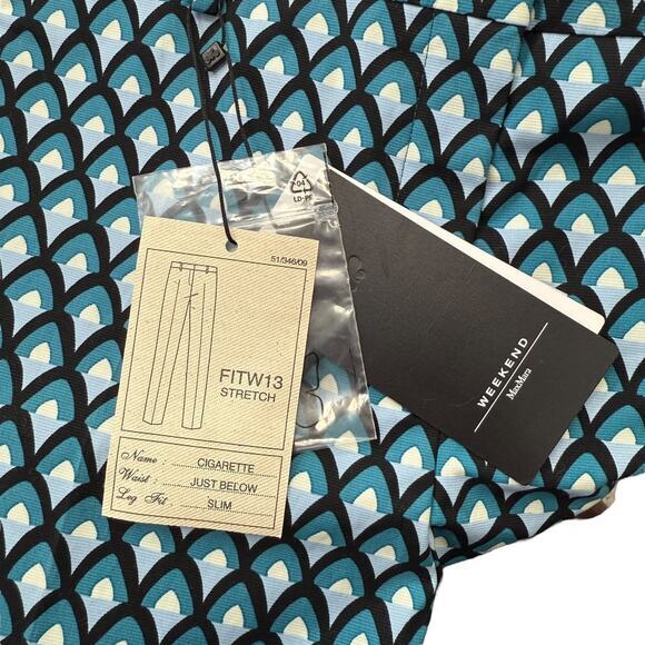 Max Mara Trousers Size 12 Blue Print Papy Cigarette Stretch NEW - Picture 9 of 11